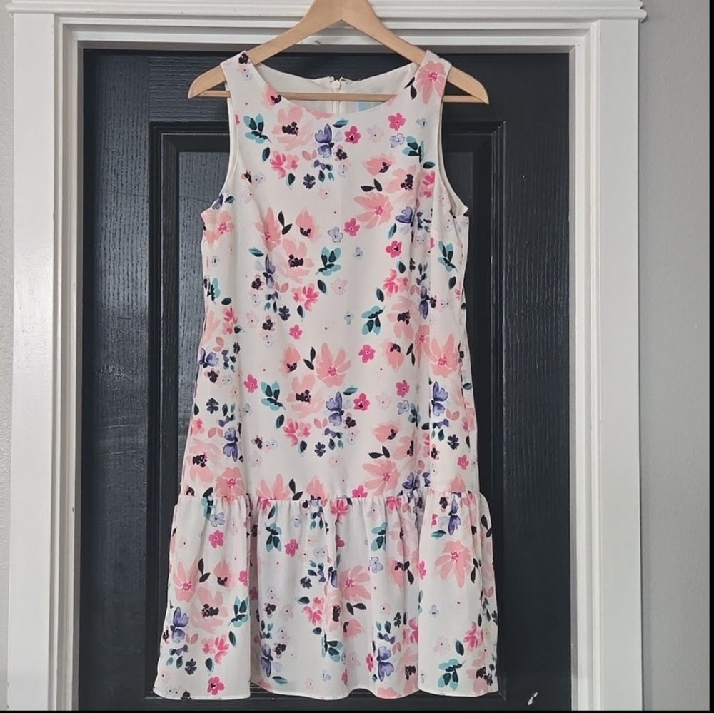 CeCe By Cynthia Steffe Charley Floral Drop Waist Flounce Hem Dress Size 6